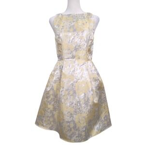 Aidan Mattox‎ Yellow Silver Floral Jacquard Fit Flare Mini Dress Wedding Guest 4